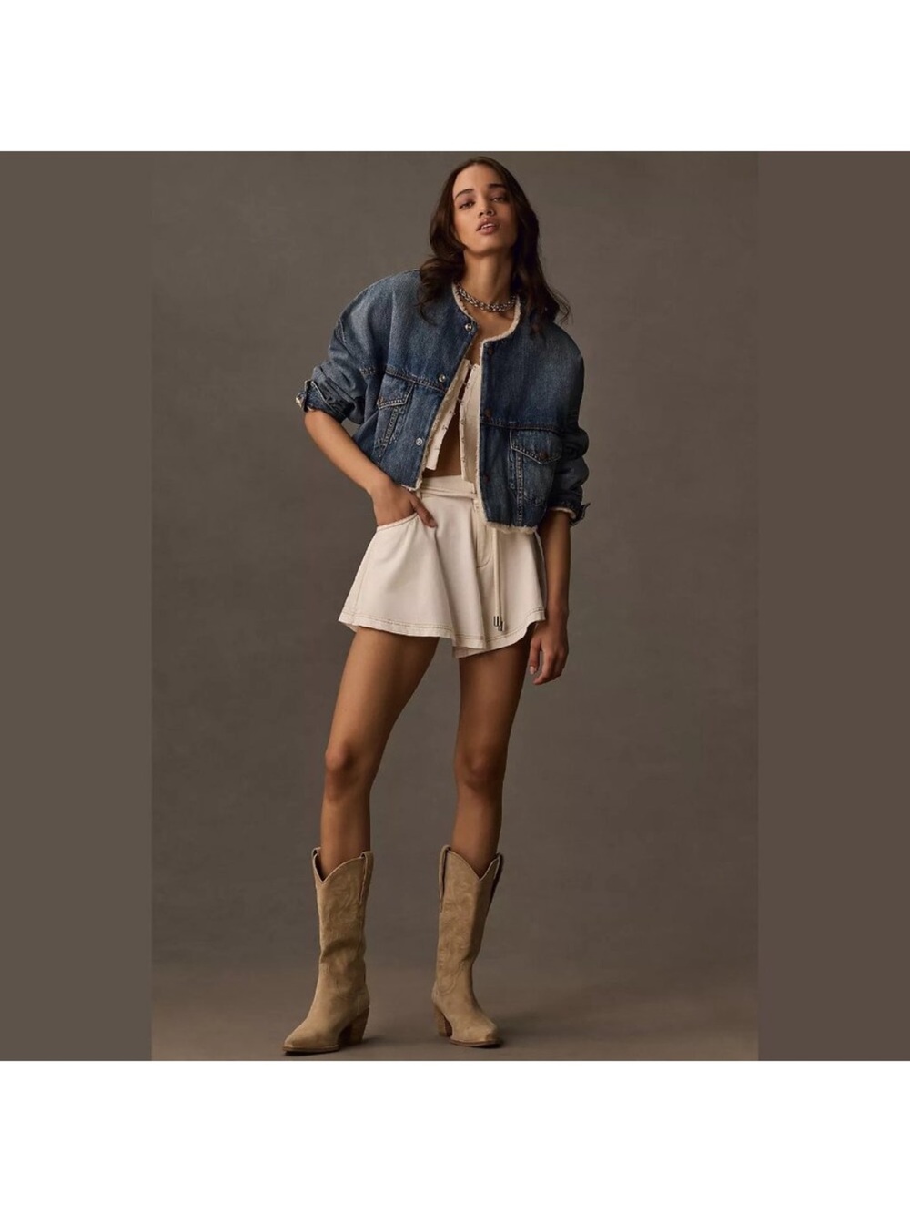 Denimist x Free People Faux Shearling Oversized Cropped Denim Jacket Jean lined - Picture 4 of 10